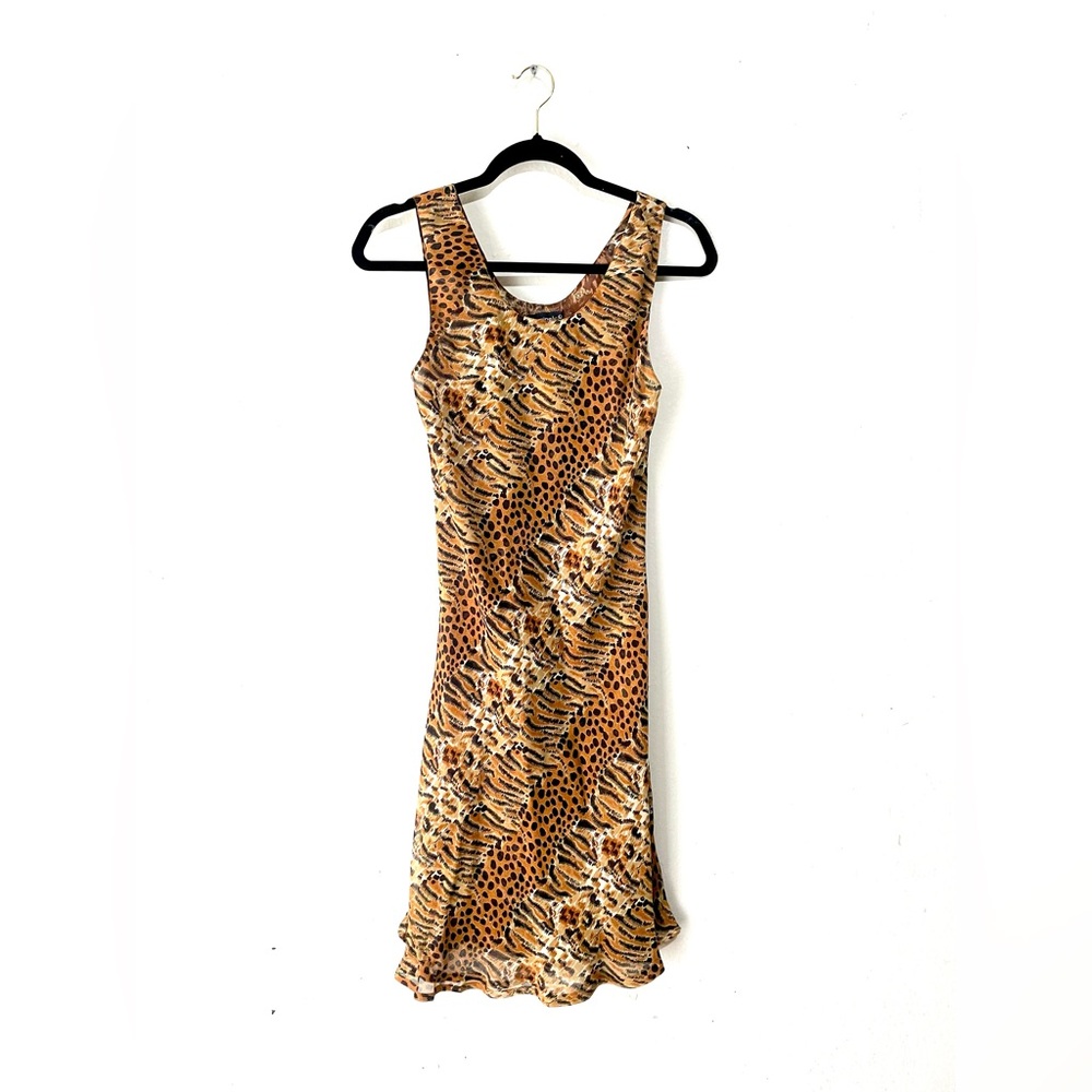 Vintage Y2K Jasmine KC Lined Tiger Leopard Animal Print Lingerie Slip Dress